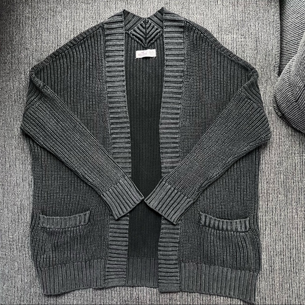 Hollister Black Oversized Drop Shoulder Rib-Knit Cardigan